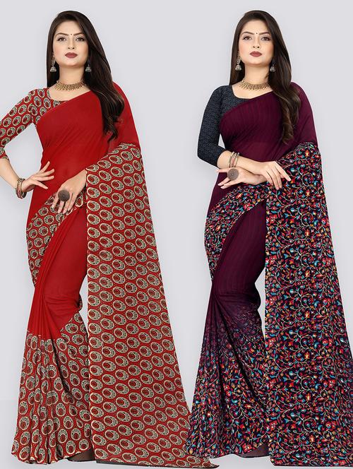 women pack of 2 casual wear combo sarees with blouse - 21427502 - Very Small Image - 1
