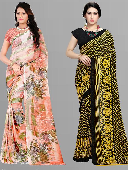 women pack of 2 casual wear combo sarees with blouse - 21427519 - Very Small Image - 1