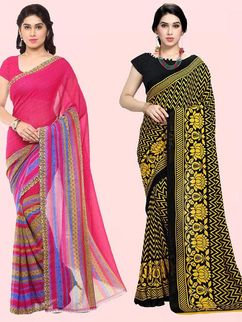 pack of 2 printed casual wear sarees with blouse - 21427525 - Very Small Image - 1