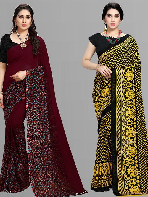 women pack of 2 casual wear combo sarees with blouse - 21427534 - Very Small Image - 1