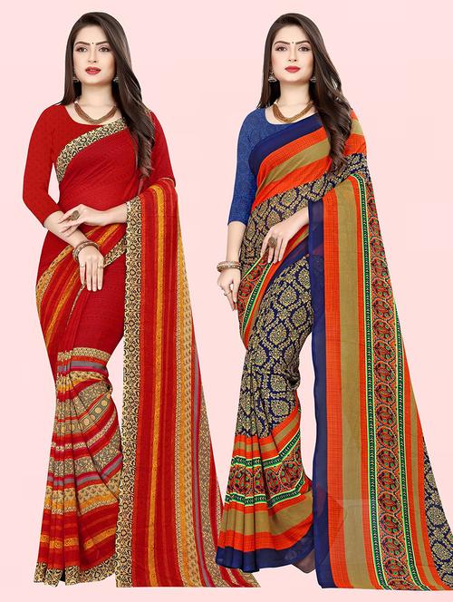 women pack of 2 casual wear combo sarees with blouse - 21427623 - Very Small Image - 1
