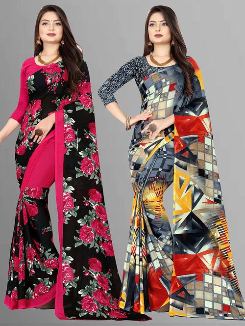 women pack of 2 casual wear combo sarees with blouse - 21427625 - Very Small Image - 1