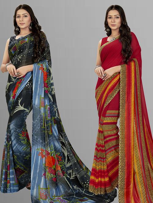 women pack of 2 casual wear combo sarees with blouse - 21427630 - Very Small Image - 1