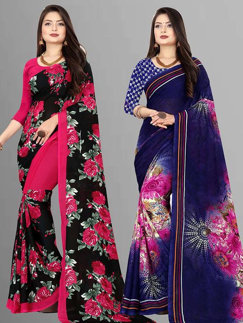 women pack of 2 casual wear combo sarees with blouse - 21427637 - Very Small Image - 1