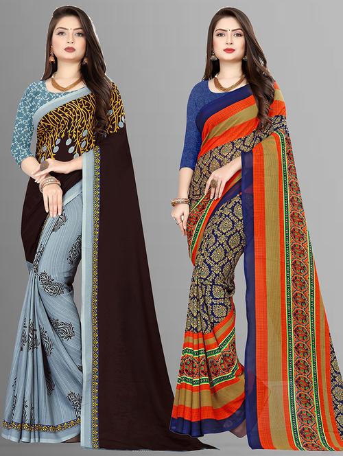 women pack of 2 casual wear combo sarees with blouse - 21427638 - Very Small Image - 1