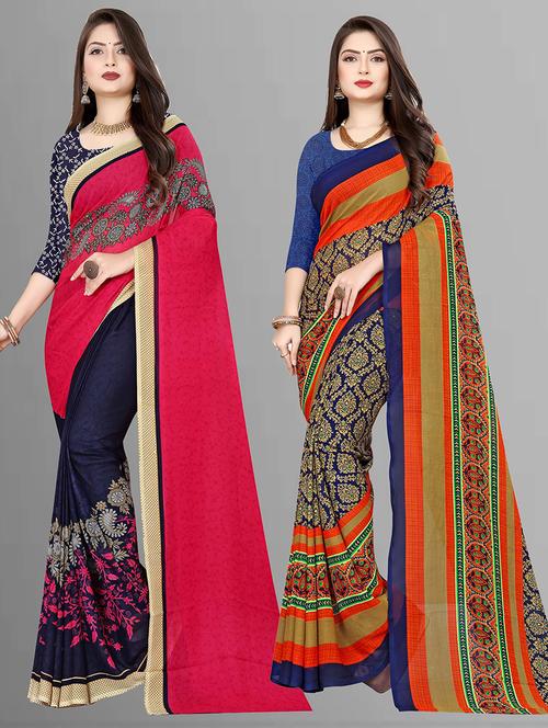 pack of 2 printed casual wear sarees with blouse - 21427641 - Very Small Image - 1