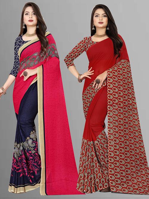 women pack of 2 casual wear combo sarees with blouse - 21427642 - Very Small Image - 1