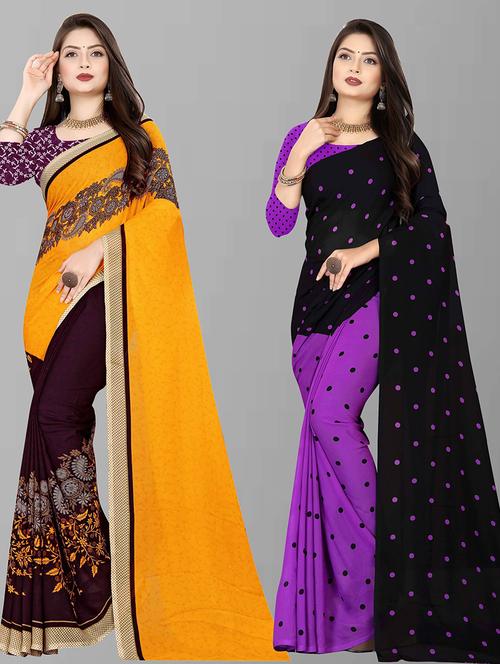 pack of 2 printed casual wear sarees with blouse - 21427643 - Very Small Image - 1