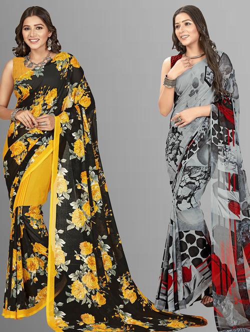 women pack of 2 casual wear combo sarees with blouse - 21427647 - Very Small Image - 1