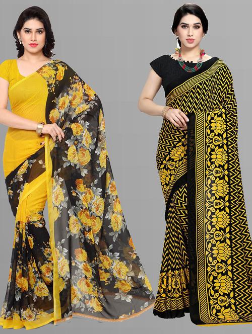 pack of 2 printed casual wear sarees with blouse - 21427680 - Very Small Image - 1