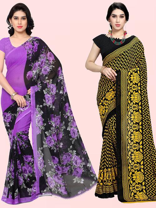 women pack of 2 casual wear combo sarees with blouse - 21427684 - Very Small Image - 1