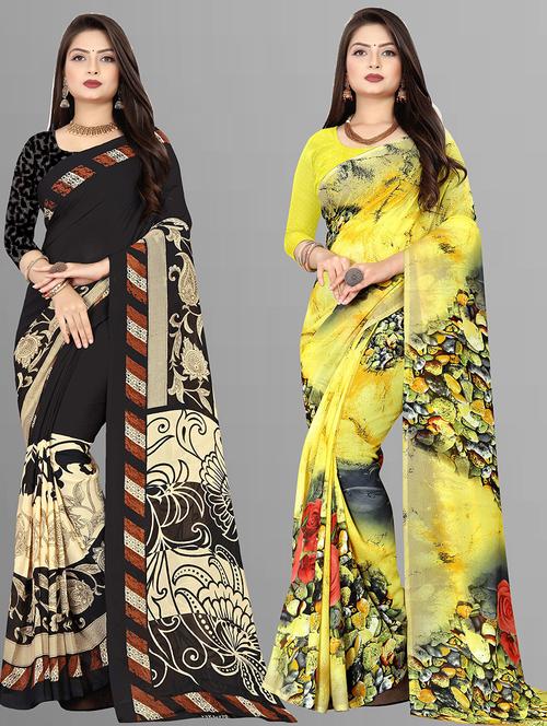 women pack of 2 casual wear combo sarees with blouse - 21427688 - Very Small Image - 1