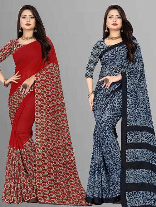 women pack of 2 casual wear combo sarees with blouse - 21427694 - Very Small Image - 1