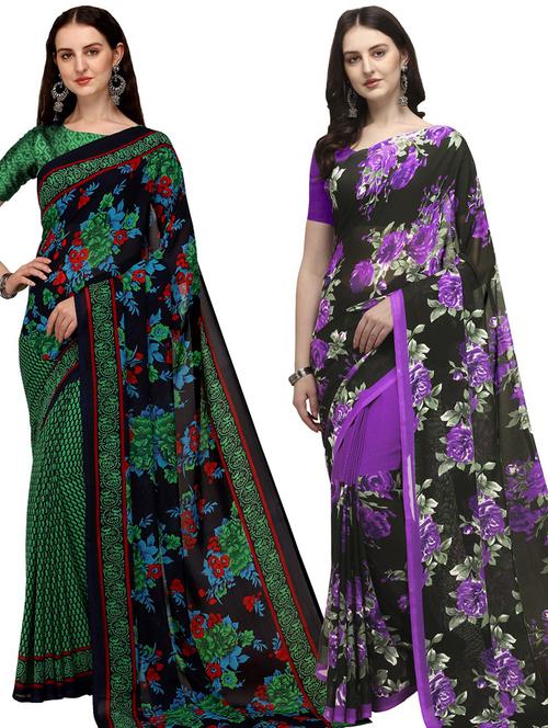 women pack of 2 casual wear combo sarees with blouse - 21427705 - Very Small Image - 1