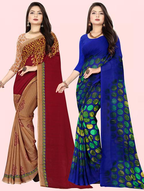 women pack of 2 casual wear combo sarees with blouse - 21427738 - Very Small Image - 1