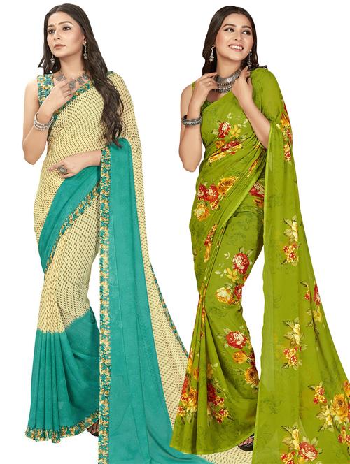 women pack of 2 casual wear combo sarees with blouse - 21427747 - Very Small Image - 1
