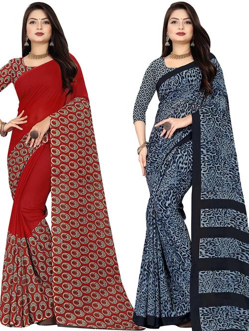 women pack of 2 casual wear combo sarees with blouse - 21427749 - Very Small Image - 1