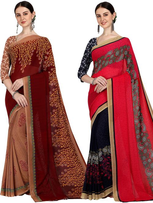 women pack of 2 casual wear combo sarees with blouse - 21427753 - Very Small Image - 1