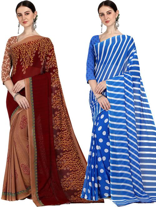 women pack of 2 casual wear combo sarees with blouse - 21427759 - Very Small Image - 1