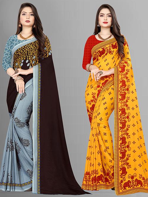 women pack of 2 casual wear combo sarees with blouse - 21427766 - Very Small Image - 1