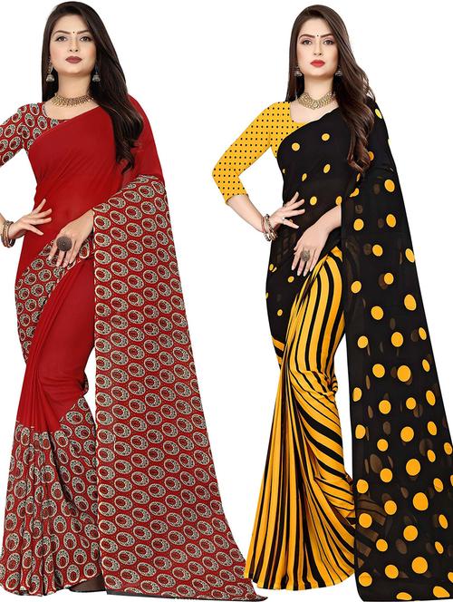 women pack of 2 casual wear combo sarees with blouse - 21427774 - Very Small Image - 1