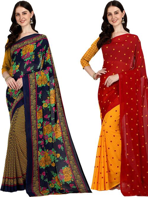 women pack of 2 casual wear combo sarees with blouse - 21427810 - Very Small Image - 1