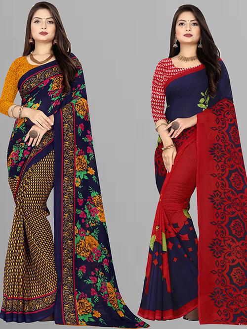 women pack of 2 casual wear combo sarees with blouse - 21427818 - Very Small Image - 1