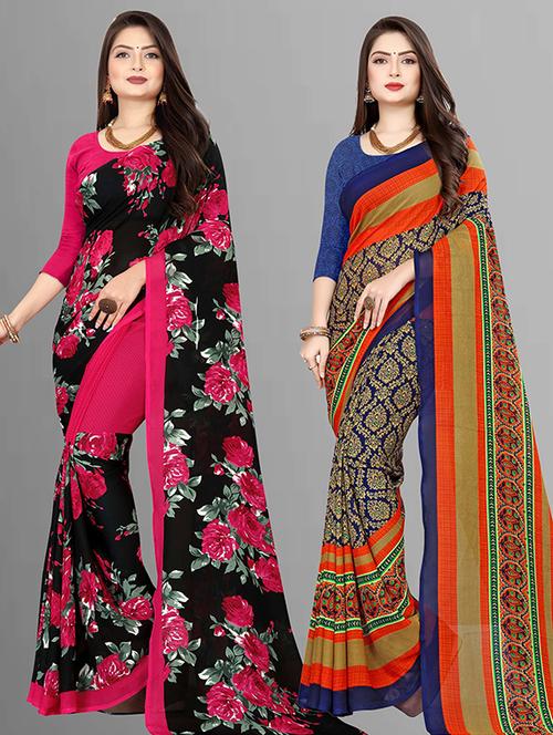 women pack of 2 casual wear combo sarees with blouse - 21427823 - Very Small Image - 1