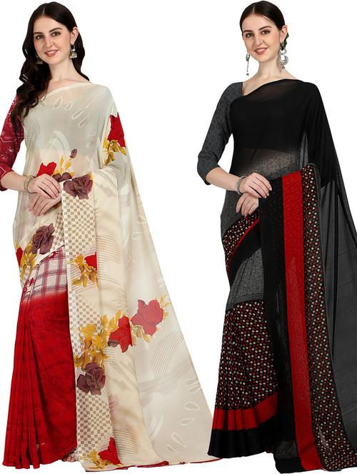 women pack of 2 casual wear combo sarees with blouse - 21427825 - Very Small Image - 1