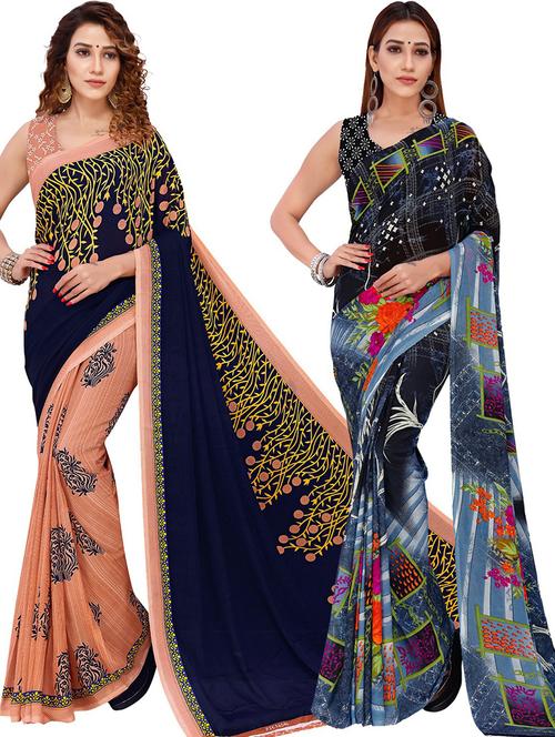 women pack of 2 casual wear combo sarees with blouse - 21427827 - Very Small Image - 1