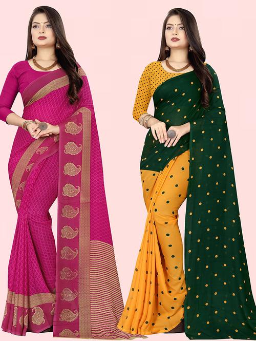 women pack of 2 casual wear combo sarees with blouse - 21427829 - Very Small Image - 1