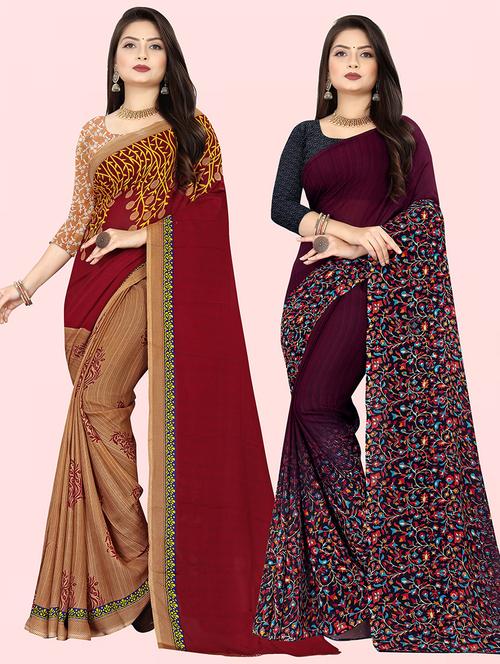 women pack of 2 casual wear combo sarees with blouse - 21427831 - Very Small Image - 1