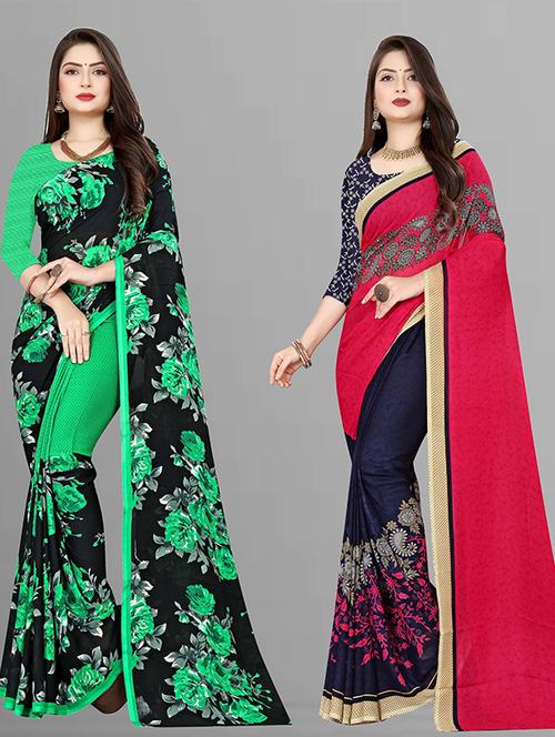 women pack of 2 casual wear combo sarees with blouse - 21427835 - Very Small Image - 1