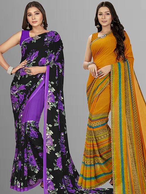 women pack of 2 casual wear sarees with blouse - 21427837 - Very Small Image - 1