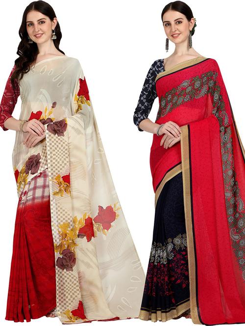 women pack of 2 casual wear combo sarees with blouse - 21427844 - Very Small Image - 1