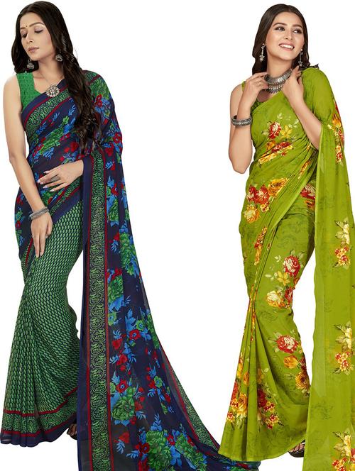 women pack of 2 casual wear combo sarees with blouse - 21427846 - Very Small Image - 1