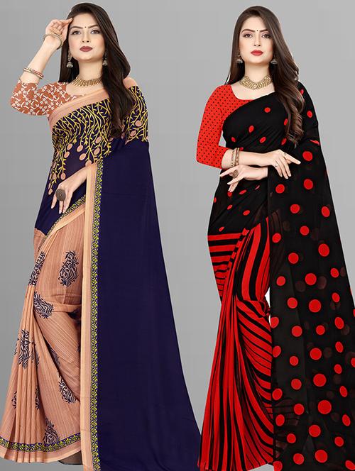 women pack of 2 casual wear combo sarees with blouse - 21427852 - Very Small Image - 1