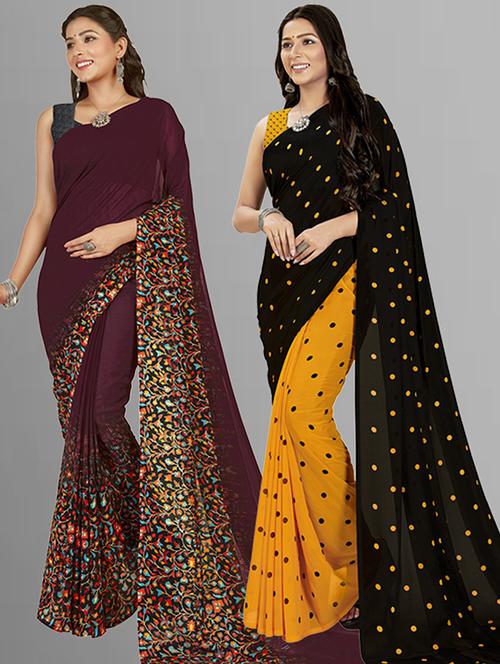 women pack of 2 casual wear combo sarees with blouse - 21427861 - Very Small Image - 1