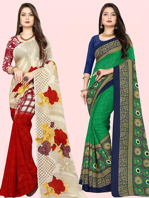 women pack of 2 casual wear combo sarees with blouse - 21427865 - Very Small Image - 1