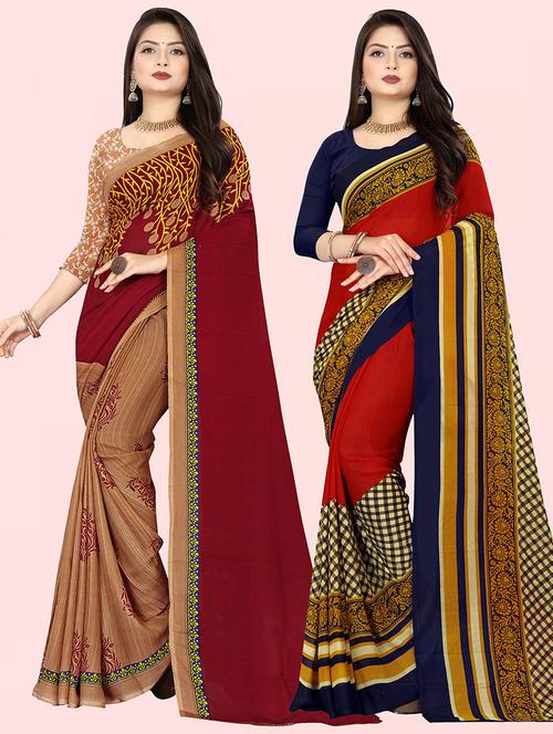 women pack of 2 casual wear combo sarees with blouse - 21427867 - Very Small Image - 1