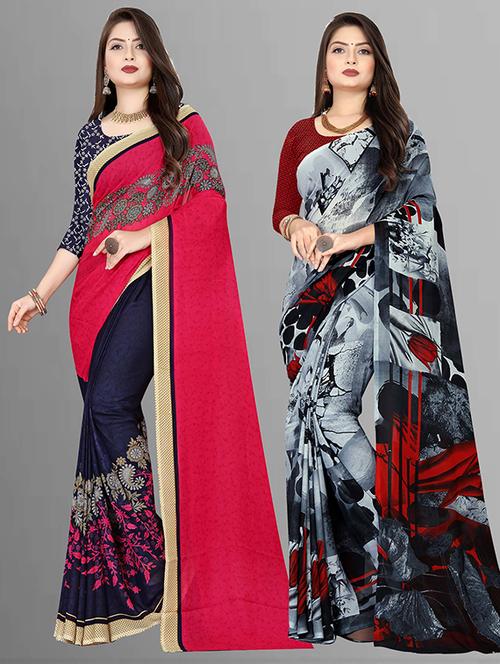 women pack of 2 casual wear combo sarees with blouse - 21427897 - Very Small Image - 1