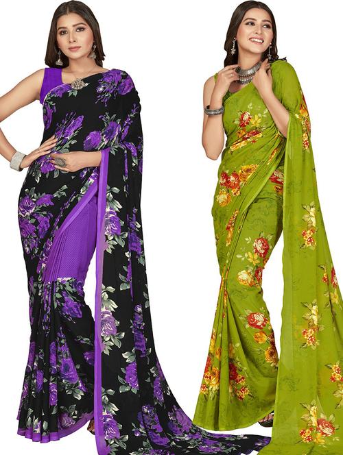 women pack of 2 casual wear combo sarees with blouse - 21427898 - Very Small Image - 1