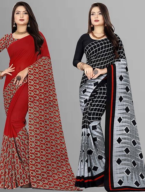 women pack of 2 casual wear combo sarees with blouse - 21427901 - Very Small Image - 1