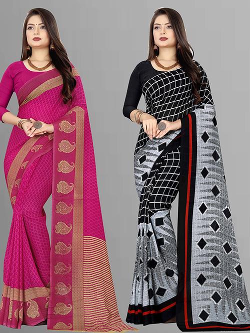 women pack of 2 casual wear combo sarees with blouse - 21427944 - Very Small Image - 1