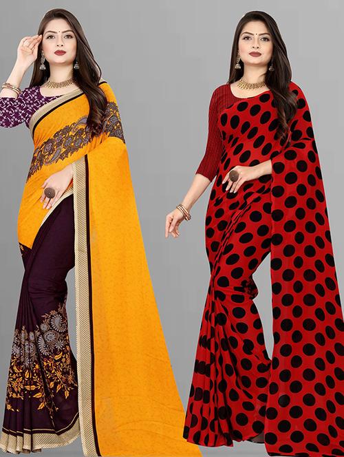 women pack of 2 casual wear combo sarees with blouse - 21427952 - Very Small Image - 1