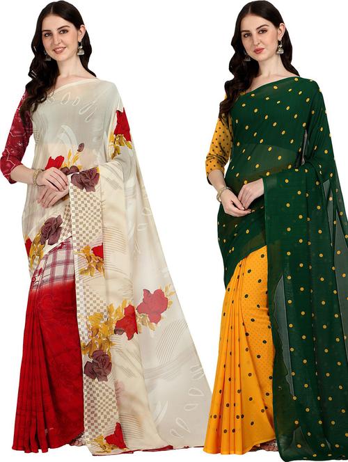 women pack of 2 casual wear sarees with blouse - 21427957 - Very Small Image - 1