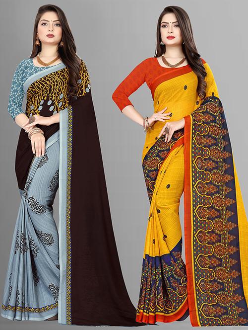 women pack of 2 casual wear combo sarees with blouse - 21427962 - Very Small Image - 1