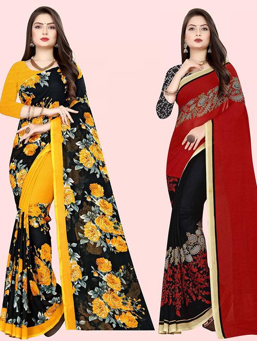 women pack of 2 casual wear combo sarees with blouse - 21427966 - Very Small Image - 1
