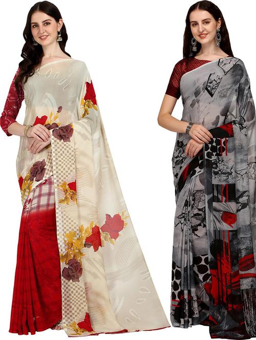 women pack of 2 casual wear combo sarees with blouse - 21428008 - Very Small Image - 1