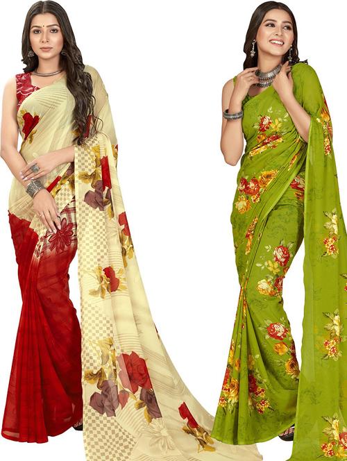 women pack of 2 casual wear combo sarees with blouse - 21428017 - Very Small Image - 1